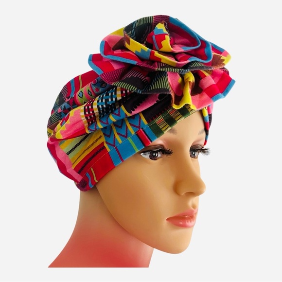Colorful patterned African pre-tied turban headwrap One Size multicolored - Picture 1 of 10